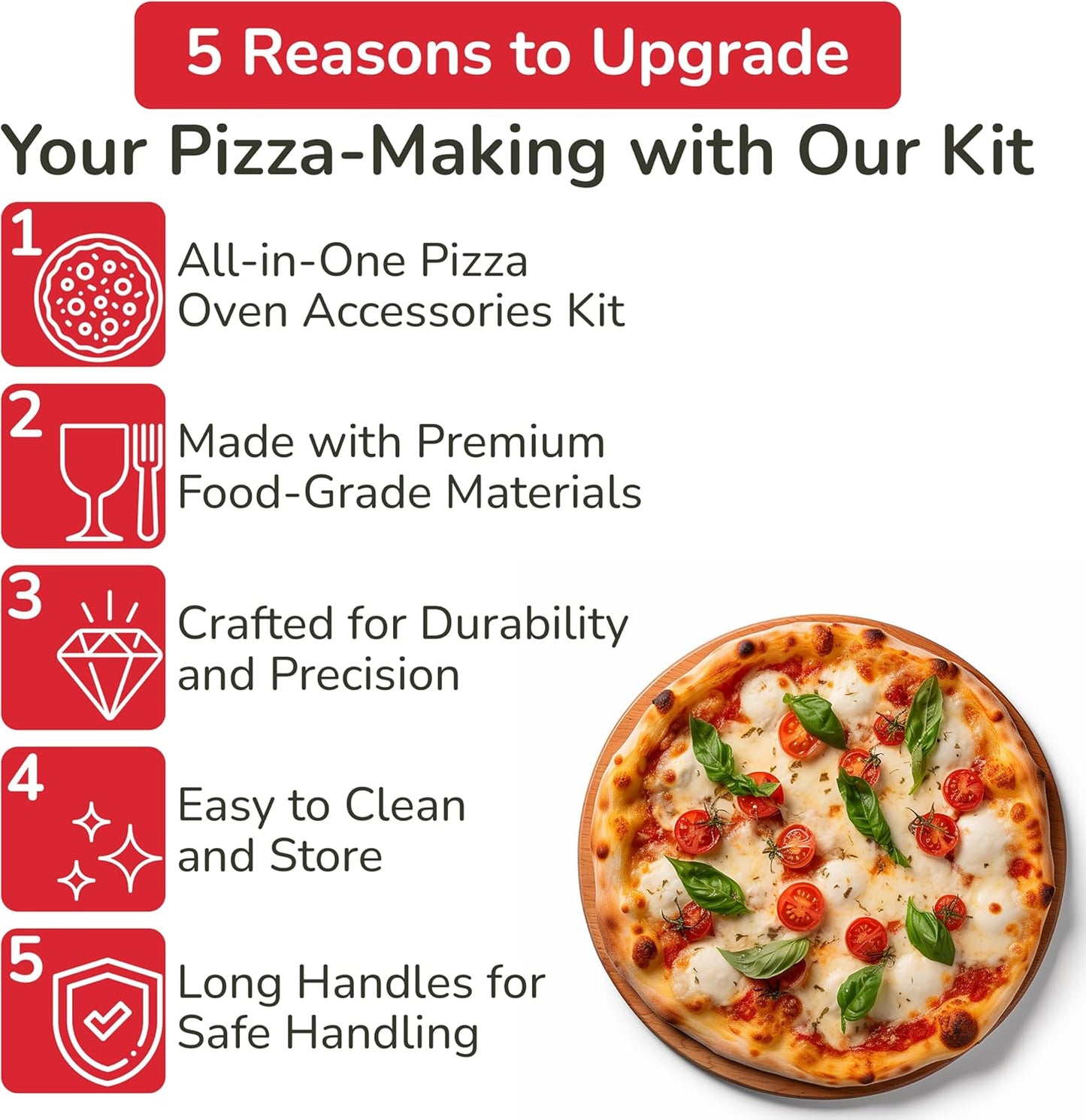 Premium Pizza Oven Accessories Kit - 6-Piece Set for Home Pizza Making: Includes Pizza Peel, Oven Brush, Bubble Popper Turner, Rocker Cutter, Dough Roller & Scraper