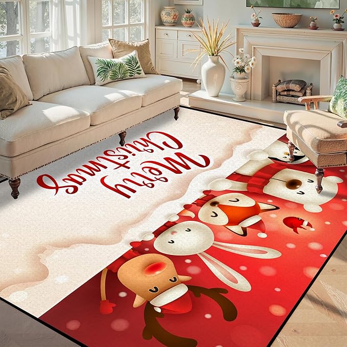 5' X 7' Christmas Area Rug Bedroom Living Room Rugs Xmas Decorative Area Rug Non-Slip Indoor Throw Rug Washable Rug Floor Carpet for Kitchen Nursery