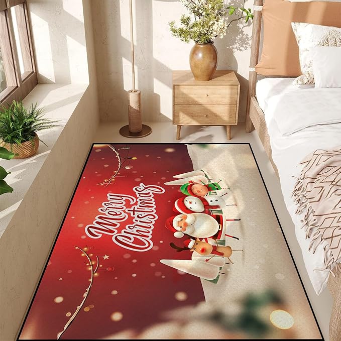 Christmas Rug Merry Xmas Door Mat Non-Slip Indoor Outdoor Front Door Doormat Living Room Bedroom Entrance Rug Happy Xmas Floor Decor Home Festive Decoration,71" X 47"