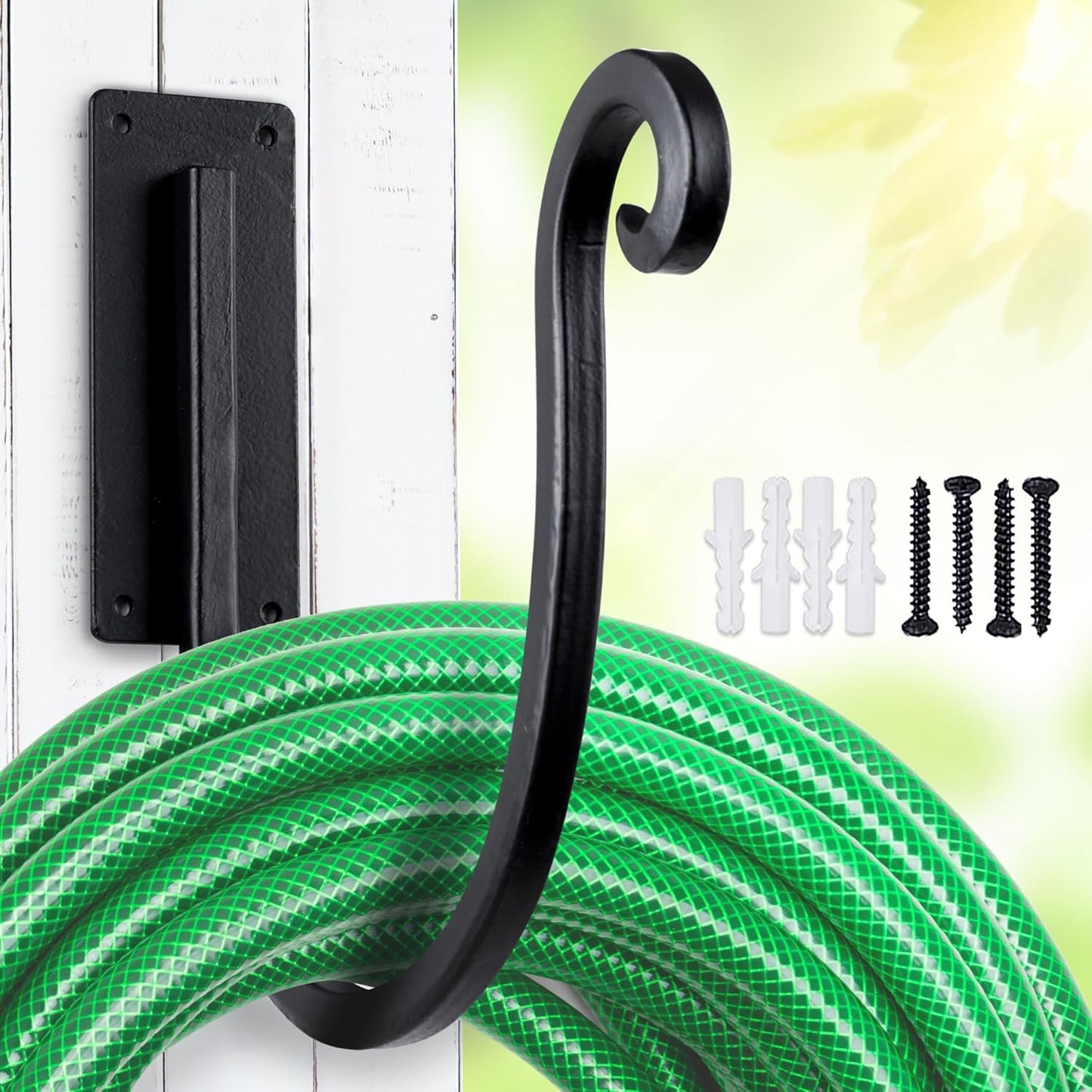 Hose Holder Wall Mount （Metal/8-Inch） Heavy-Duty Garden Hose Hanger Outdoor, Hand-Forged Hose Rack Mount