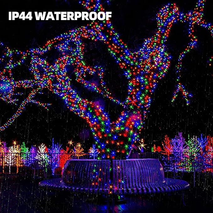 NEROSUN Multi-Colored Battery Operated Christmas Lights, 2 Pack Total 100LED 32FT Waterproof String Christmas Tree Lights with 8 Modes, Xmas Decorations for Indoor Outdoor Yard Wedding Home Decor