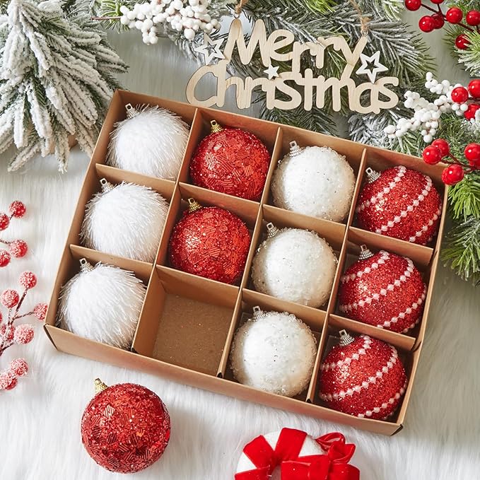 Red Christmas Ball Ornaments, Christmas Ball Decorations Shatterproof Plastic Hanging Pearl Balls for Holiday Party(70mm/2.76", 12ct)