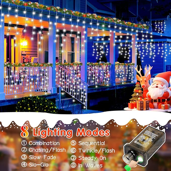 33FT Christmas Lights Outdoor, 400 LED Outdoor String Lights Waterproof Plug in with 8 Modes & Timer, Christmas String Lights for Tree Party, Garden, Holiday Decorations（Cool White）