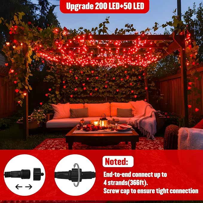 JMEXSUSS 250 LED Red Christmas Lights Indoor Outdoor Waterproof with 8 Modes, 91.5ft Expandable Red String Lights for Bedroom Tree Patio Garden Party Holiday Decorations