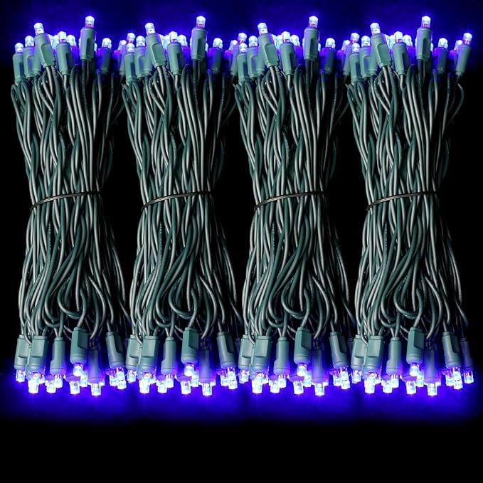 LAMPHOME 50LED String Lights,LED Christmas Lights,6" SPACING,Green Wire,Blue Colour,Commercial Grade