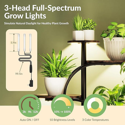 Plant Stand with Grow Light, Sturdy 61" Tall Plant Shelf Indoor, 8 Tiered Plant Shelves with Grow Lights, Large Indoor Plant Stands for Multiple Plants, Black Oval Display Rack for Home Decor