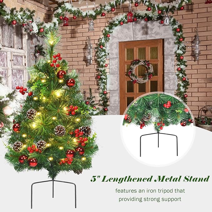 Happygrill Set of 2 29 inch Outdoor Pathway Christmas Trees, Pre-Lit Christmas Trees with 30 LED Lights, 8 Light Modes, Porch Christmas Trees for Holiday Decoration
