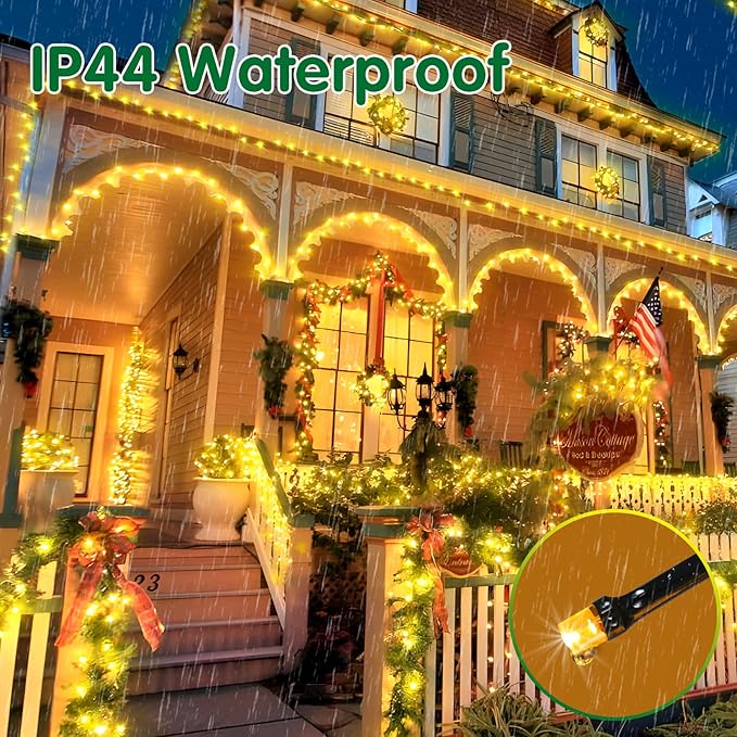 XURISEN 551FT 1400 LED Christmas Lights Outdoor Green Wire String Lights 8 Modes with Timer Memory Waterproof Fairy Light Plug in for Xmas Tree Wedding Yard Party Holiday Decorations(Warm White)