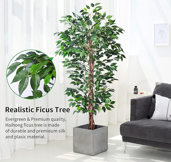 Artificial Ficus Tree 5FT Faux Silk Plants with Sturdy Plastic Nursery Pot,Fake Ficus Trees for Home Office Farmhouse Indoor Outdoor Decor Perfect Housewarming Gift (5FT-2Packs)