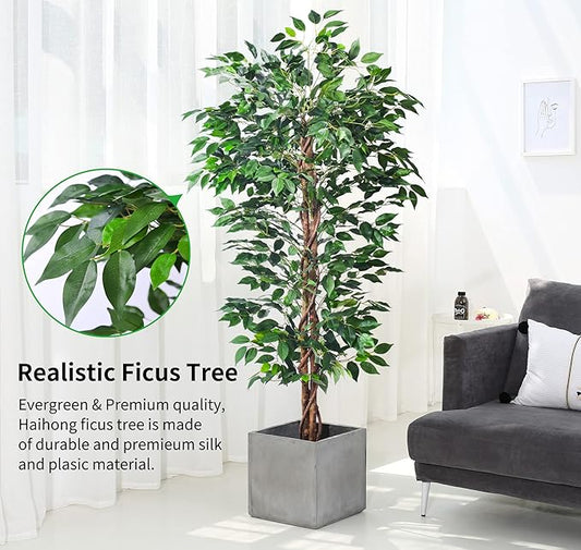Artificial Ficus Tree 5FT Faux Silk Plants with Sturdy Plastic Nursery Pot,Fake Ficus Trees for Home Office Farmhouse Indoor Outdoor Decor Perfect Housewarming Gift (5FT-2Packs)