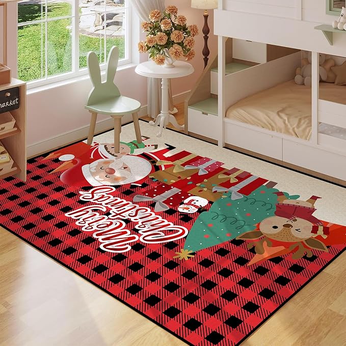 Christmas Area Rugs,Xmas Tree Snowflake Non-Slip Washable Rug Indoor Rugs Floor Mats Carpet for Living Room Bedroom Dining Room Home Decor,71" X 47"