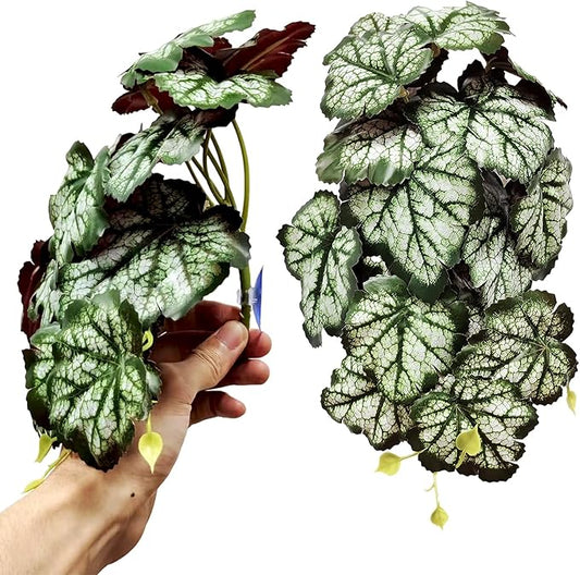 Woyrise Reptile Plants, Terrarium Hanging Plants Vines for Reptile Tank, Amphibian Habitat Leaves Decor with Suction Cups for Bearded Dragon Lizard Snake Gecko Frog Hermit Crab - 2Pack Green Heuchera