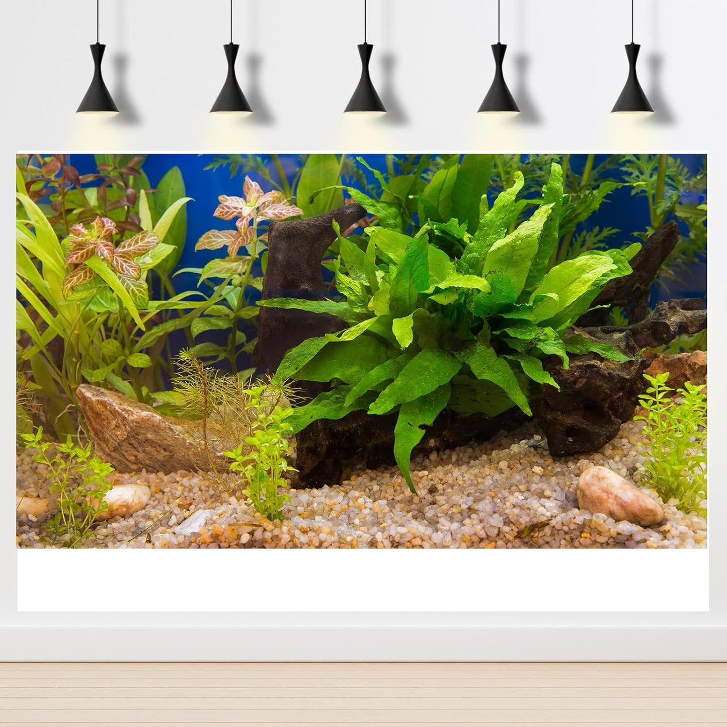 Aquarium Backdrop Underwater Grass Leaves Pebble Aquarium Background Vivid and Fresh Green Aquatic Plant Stone River Bed Fish Dead Wood Leaves Tank Background Decors Vinyl 72x18in
