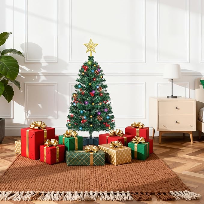 3FT Artificial Christmas Tree with Lights - 12 Lighting Modes, Timer&Ornaments, Mini Fake Xmas Tree for Tabletop, Home, Office, Christmas Decoration Tree Decor