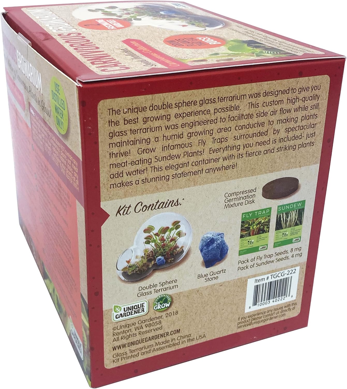 Grow Your Own Venus Fly Trap, Kids Garden Glass Terrarium Starting Kit to Sprout Flytrap and Sundew Plants, Includes Seed and Complete Terrarium Supplies for The Plant to Thrive