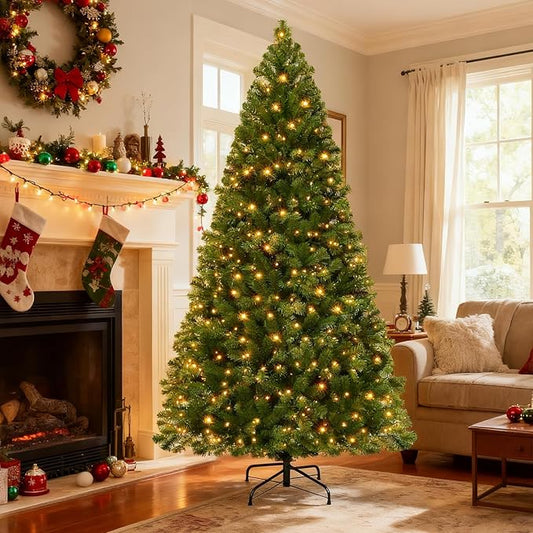 Prelit Christmas Tree 6ft, Artificial Christmas Tree with 250 Warm White Lights, 820 PVC Branch Tips, Metal Stand & Foldable Base - Ideal for Home, Office, Party, or Holiday Decor