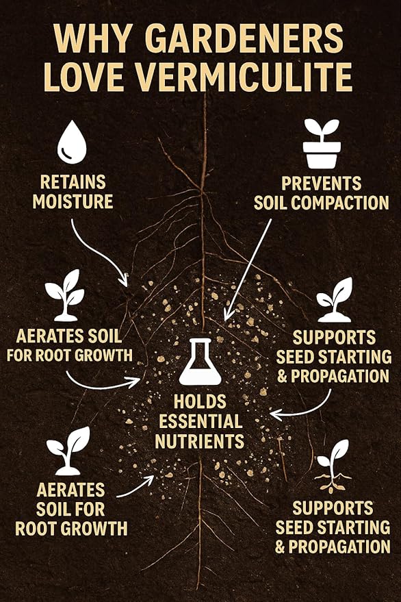 Horticultural Organic Vermiculite for Plants - Medium Grade - Natural Soil Additive for Gardening, Houseplants, Mushrooms, Potted Plants, Hydroponics, Terrariums (4 Quart)