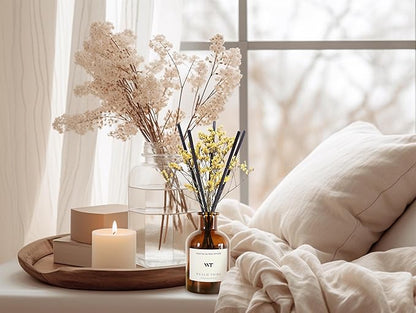 WEALD TRIBE Reed Diffuser Set for Bathroom Air Fresheners, Oil Diffuser Sticks with Flower | Lemongrass Scent 4.0 fl oz Home Fragrance with Sticks Defusers | House Bedroom Office Shelf Decor