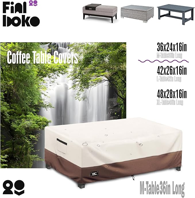 Patio Coffee Table Cover, 42"L x 26"W x 16"H Patio Rectangular Side Table Covers,100% Waterproof 600D Heavy Duty Outdoor Table Cover,Beige&Brow