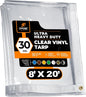 8' x 20' Clear Vinyl Tarp - 30 Mil Super Heavy Duty Transparent Waterproof PVC Tarpaulin with Brass Grommets - for Patio Enclosure, Temporary Wall, Camping, Tent Cover, Canopy - by Xpose Safety