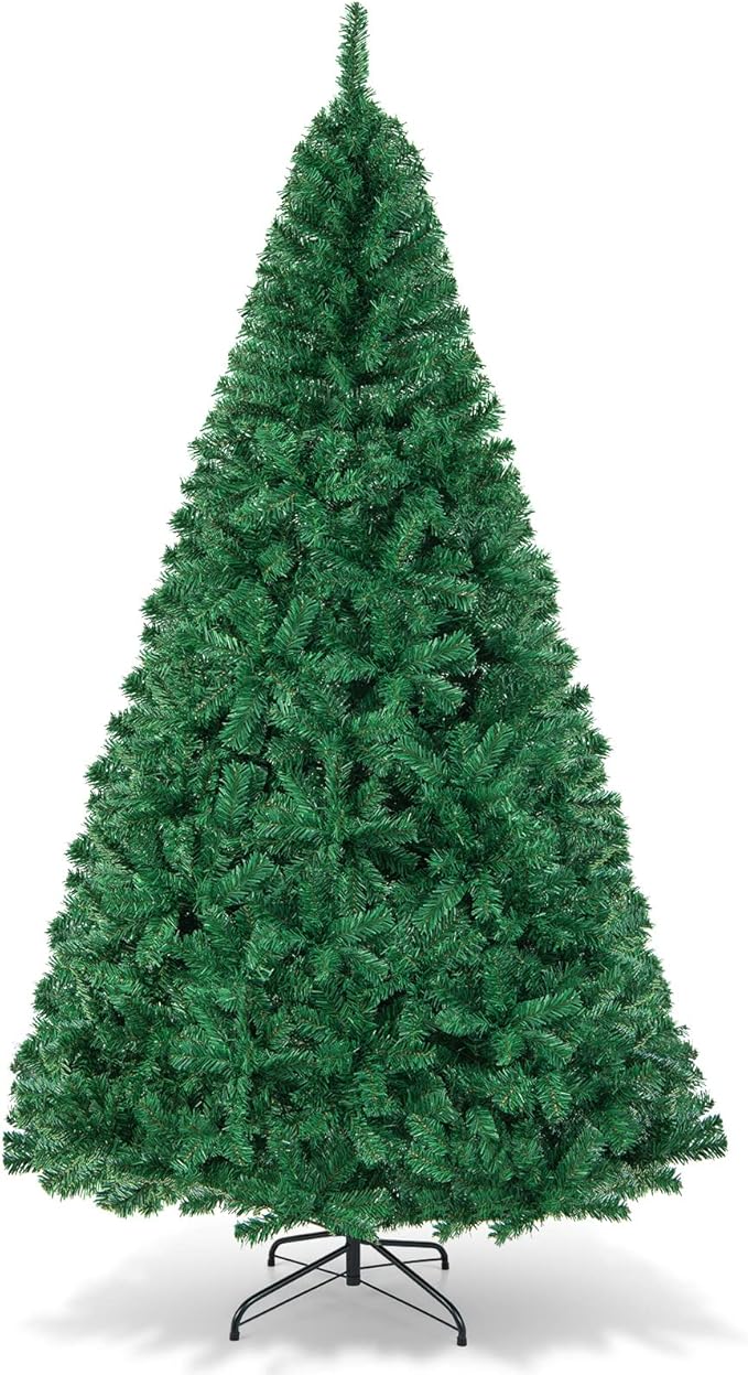 HAPPYGRILL 8FT Artificial Christmas Tree, Luxuriant Verdant Realistic Xmas Tree with 1138 PVC Branch Tips & Folding Metal Stand, Unlit Pine Tree for Festival Parties Decoration