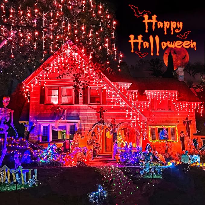 Icicle Lights for Outside, 66ft 640 LED Icicle Christmas Lights Outdoor with 120 Drops 8 Modes, Waterproof Red Christmas Light for House Plug in for Indoor Party Holiday Halloween Decorations