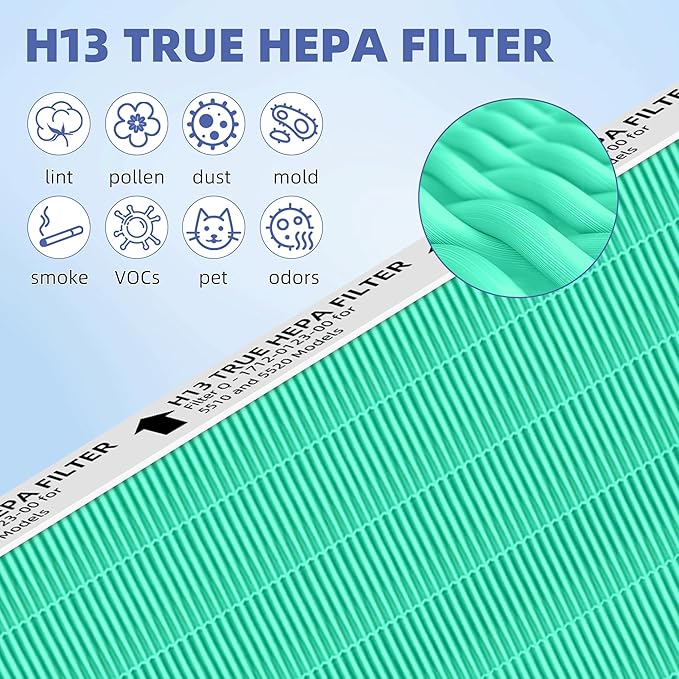 5510 5520 HEPA Toxin Absorbe Air Purifier Filter Q Replacement for Winix 5510 5520 Plasmawave Air Purifier H13 True HEPA Carbon Filter,# 1712-0123-00,1 Combon Set