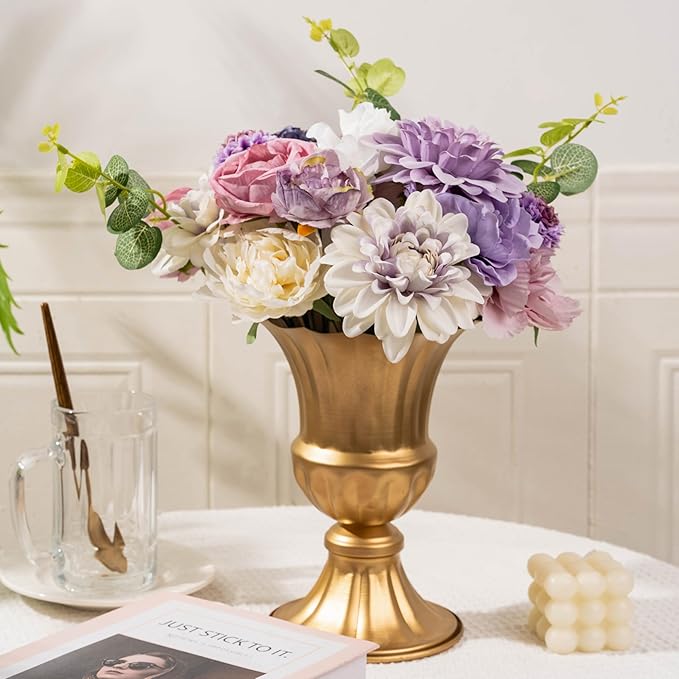 30 Pcs Artificial Flowers Combo Purple Flowers Mix Silk Flowers Dahlia Roses with Stems for DIY Wedding Bridal Bouquets, Baby Shower, Floral Arrangement, Table Centerpieces, Home Decorations