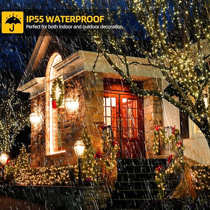 1000 LED 328ft 8 Modes with Timer Christmas String Lights IP55 Outdoor Waterproof UL Certificated Indoor Fairy Lights Garden Patio Wedding Christma Trees Parties Decoration Warm White