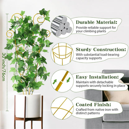 ZOUTOG Trellis for Climbing Plants Indoor 4 Pack 30 Inch,Rustproof Metal Garden Trellis for Potted Plants,Sturdy Houseplant Support Indoor Outdoor for Ivy Pothos Monstera Hoya Flower Vine(Golden Moon)