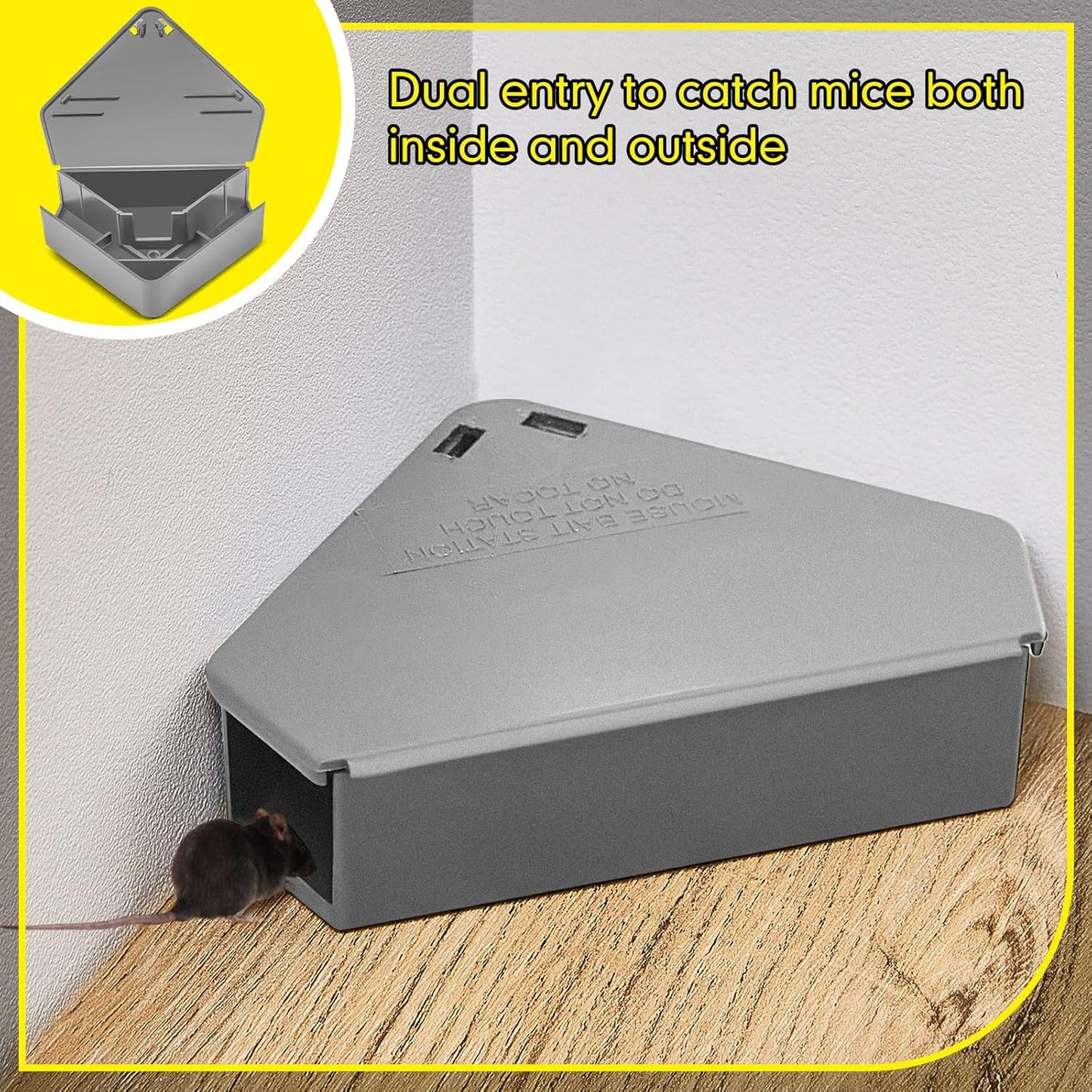 Qualirey 24 Pcs Mice Station with Key Triangle Bait Station Reusable Rodent Trap Bait Box, Keeps Children and Pets Safe Indoor & Outdoor, Bait Not Included, Suitable for Small Mice (Gray)