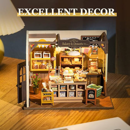 ROBOTIME Miniature House Kit DIY Mini Dollhouse with Accessories Tiny Store Making Kit with LED Light Hobby Birthday Gifts for Adults