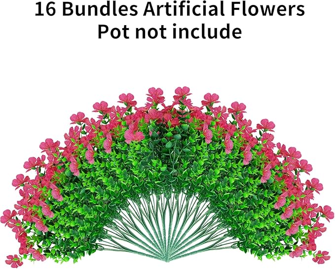 Artificial Fake Plants Flowers for Outdoor Outside Summer Decoration,16 Bundles No Fade UV Resistant Realistic Plastic Faux Silk Fake Daisy Plants for Outside Garden Home Planter Porch Patio Yard