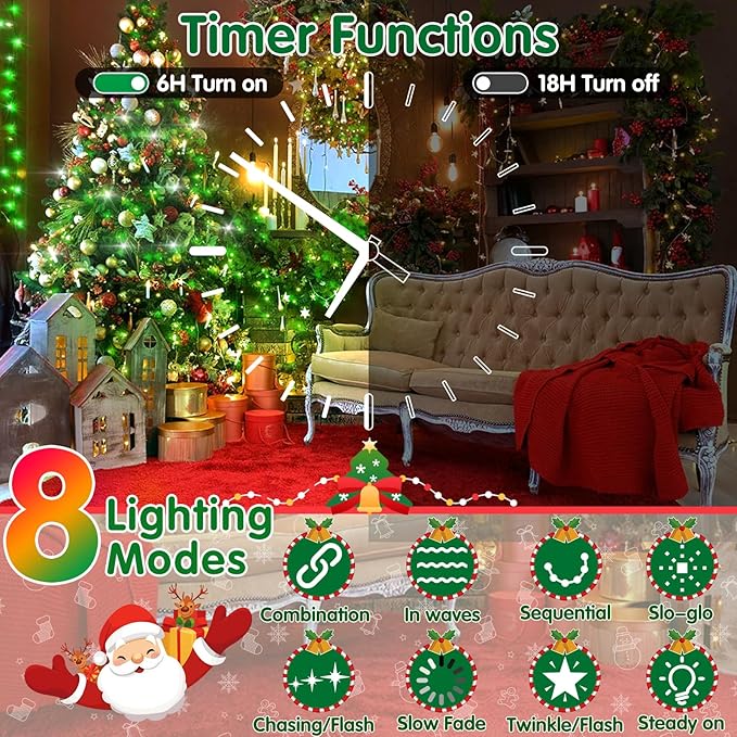 XURISEN 403FT 1000 LED Christmas Lights Outdoor Green Wire String Lights 8 Modes with Timer Memory Waterproof Fairy Light Plug in for Xmas Tree Wedding Yard Party Holiday Decorations(Green)