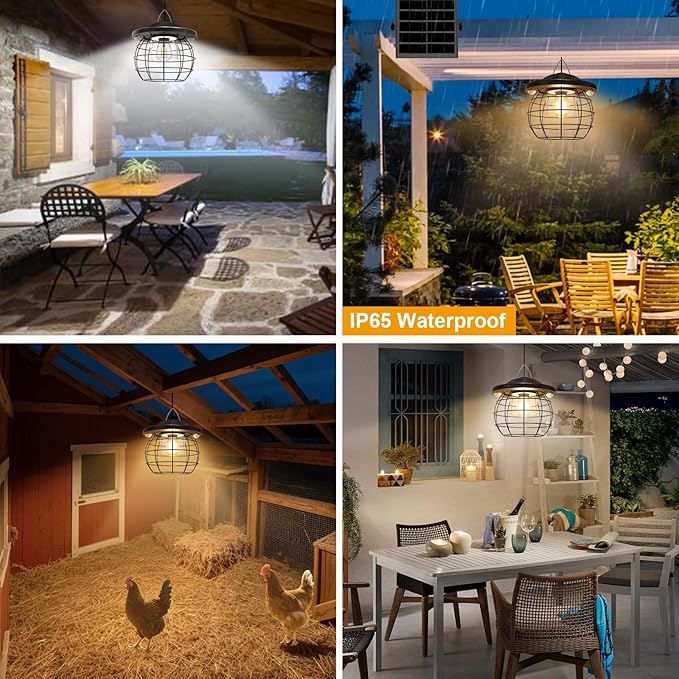 Shed Lighs Solar Powered 3000LM Solar Pendant Light Outdoor, Gazebo Lantern with 2 Motion Sensor Retro Style Metal Frame Solar Lamp with Remote for Canopy Garden Patio Umbrella, 3 Color Temps