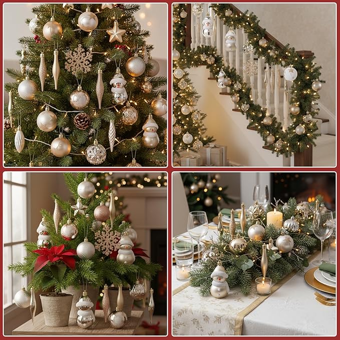 Christmas Ornaments Set,48Pcs Shatterproof Christmas Tree Ornaments Balls,Versatile Hanging Christmas Balls Ornaments,for XmasTrees,Wreath Garland,Holiday Party, Home Decor(White Gold)