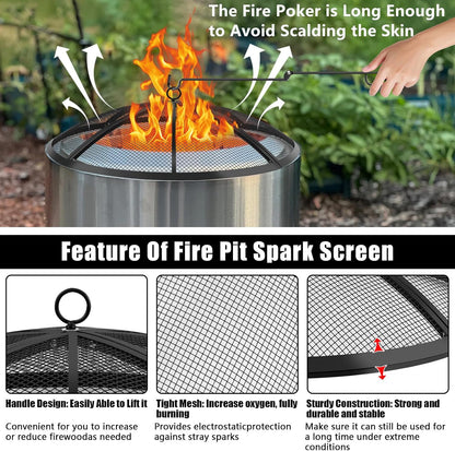 Fire Pit Spark Screen, Fire Pit Screen 40 Inch Round with Handle & Poker, Collapsible Heavy Duty Mesh Fire Pit Cover Fire Pit Lid for Outdoor/Patio/Backyard/RV Camping/Beach