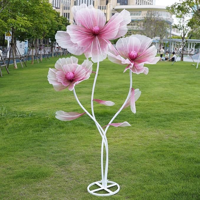 Giant Flowers for Decoration,3-Head Large Artificial Silk Flower with Standing Stems and Base for Party Banquet Wedding Reception Background Decor Home Decor (Red Gradient)
