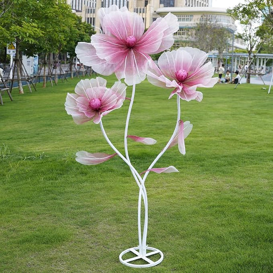 Giant Flowers for Decoration,3-Head Large Artificial Silk Flower with Standing Stems and Base for Party Banquet Wedding Reception Background Decor Home Decor (Red Gradient)