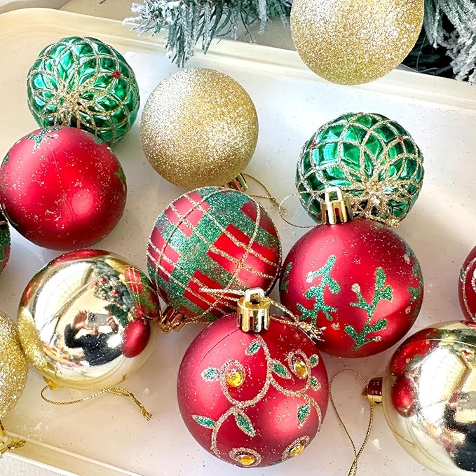 30-Pack Christmas Ball Ornaments for Tree,Shatterproof Plastic Holiday Baubles Set in Assorted Sizes and Finishes, Christmas Tree Decorations for Home, Office, Party, Indoor Outdoor Use