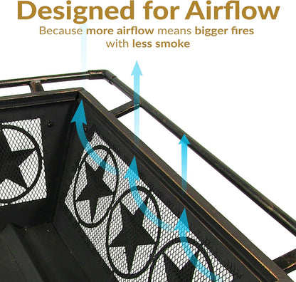 Sunnydaze Northern Galaxy 32-Inch Outdoor Fire Pit with Grill Grate, Spark Screen, and Poker - Heavy-Duty Wood-Burning Fire Pit for Outside