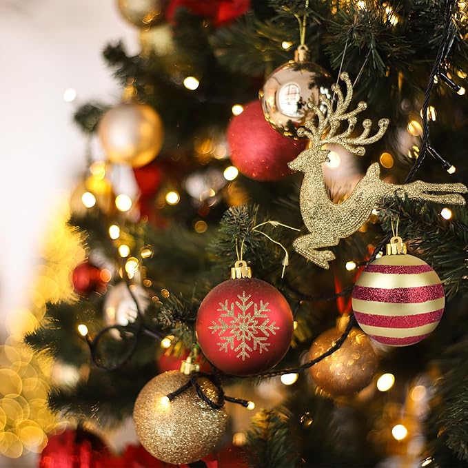 24pcs Xmas Balls 6cm/2.4" Red and Gold Christmas Balls Christmas Tree Hanging Ornaments for Festival Wreath Garland New Year Party