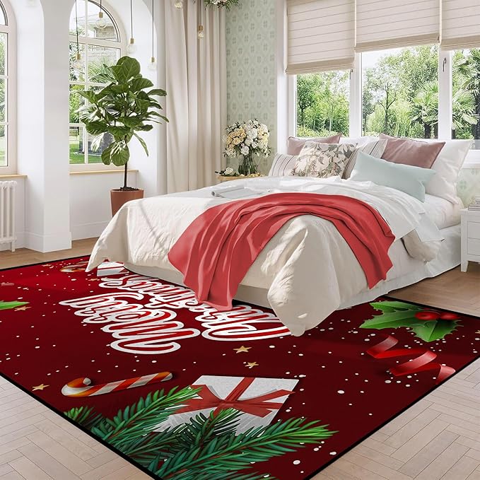 Christmas Decorative Rug 6' x 9' for Bedroom Living Room Christmas Tree Area Rug Indoor Throw Area Rug Washable Non Slip Rug for Dining Room Home Study Holiday Decor