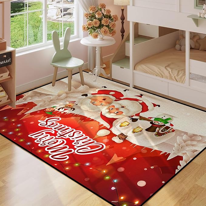 Christmas Rug, Snowflake Rug, Xmas New Year Gift Door Mat for Bedroom Living Room Kitchen, Merry Christmas Indoor Floor Mats for Holiday Festive Decoration,71" X 47"