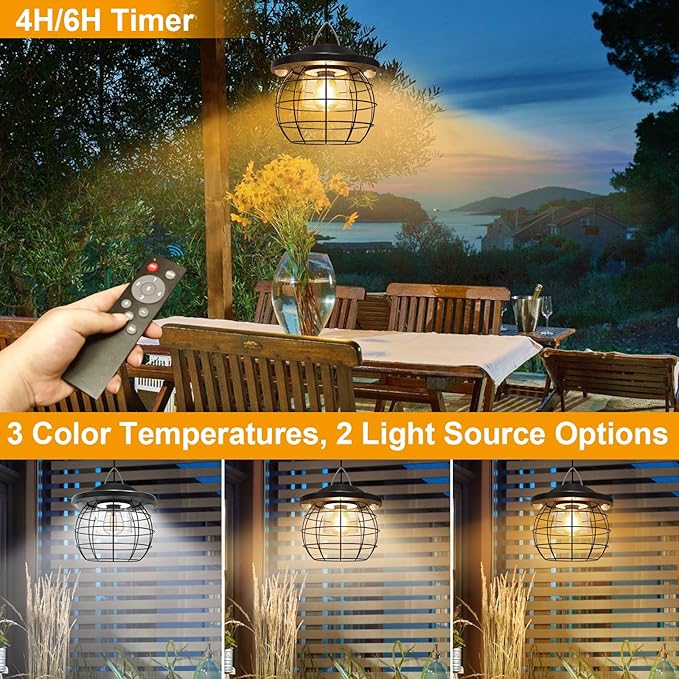 Shed Lighs Solar Powered 3000LM Solar Pendant Light Outdoor, Gazebo Lantern with 2 Motion Sensor Retro Style Metal Frame Solar Lamp with Remote for Canopy Garden Patio Umbrella, 3 Color Temps