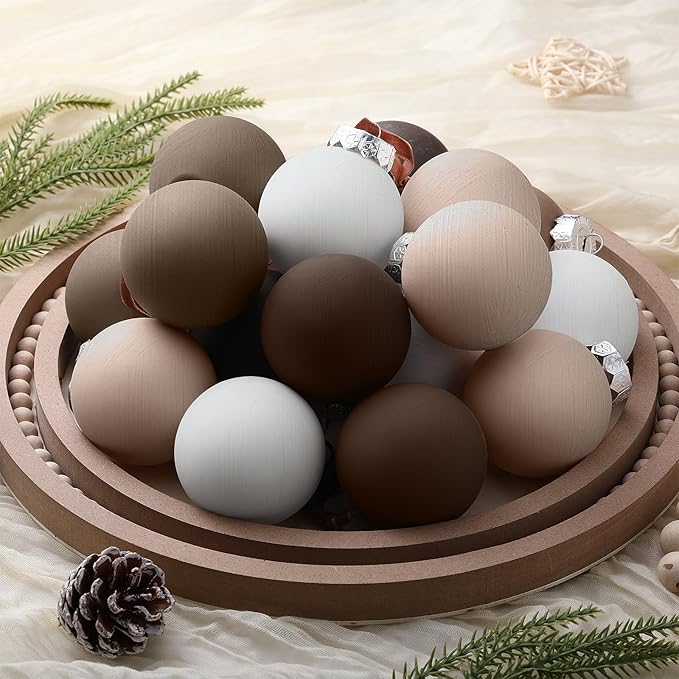 12 Pcs Neutral Matte Christmas Ball Ornaments 2.4 Inch Rustic Boho Cream Beige Tan Brown Xmas Bulbs Ornament Vintage Xmas Baubles Modern Christmas Decor for Tree Farmhouse Decor