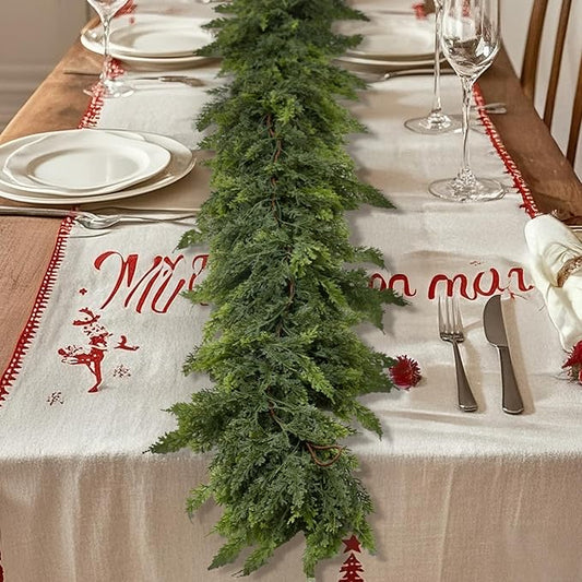 6 FT Real Touch Christmas Garland for Holiday Indoor Outdoor Decor,Cedar Garland,Cypress Garlands,Real Touch Pine Garlands,Thick and Lush for Home Dining Table Mantel Porch Christmas Decor. ﻿