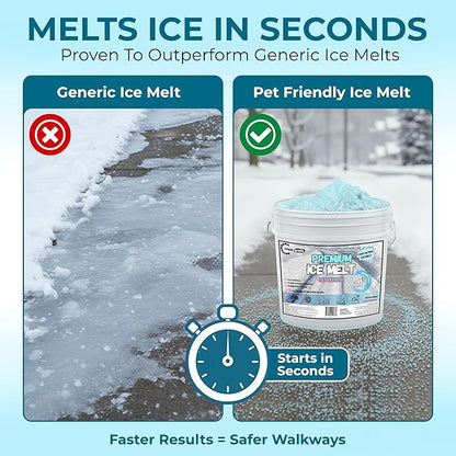 Pet-Friendly Ice Melt - Fast Acting Magnesium Chloride Formula, Safer for Pets & Surfaces, 15lb Bucket with Scoop