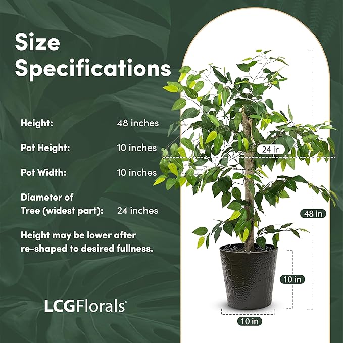 4ft Ficus Tree in Black Metal Pot with Real-Wood Trunk - Indoor and Outdoor Faux Plants for Patio, Living Rooms, Offices & Outdoor Spaces