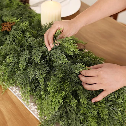 5FT Real Touch Cedar Garland - Artificial Christmas Garland Fake Green Faux Thick and Lush Pine Needles Garlands for Table Fireplace Mantle Holiday Home Indoor Outdoor Decor (1PCS)